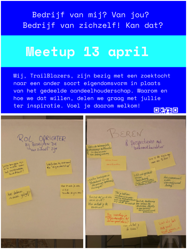 Aankondiging en post-its van de meetup